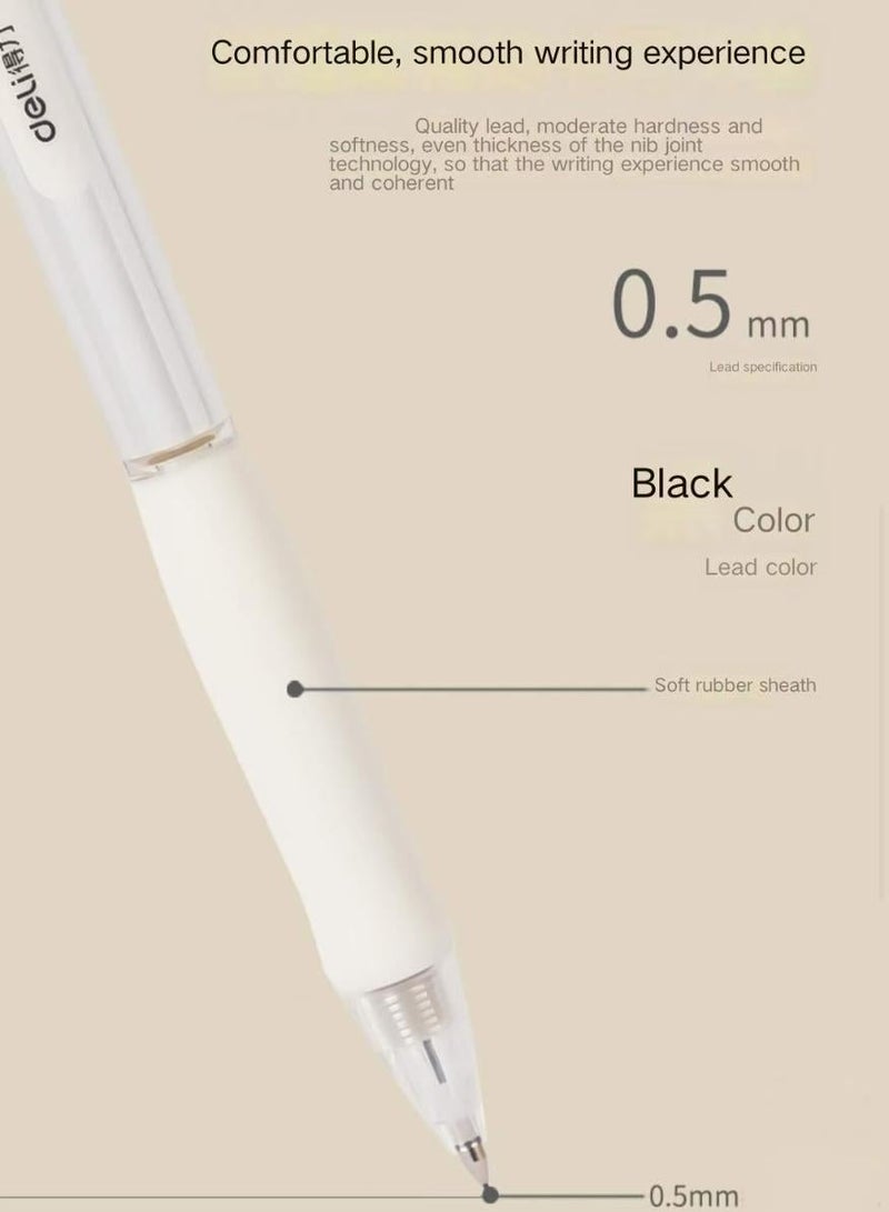 Deli 3-Pack Mechanical Pencils 0.5mm with 100PCS HB Lead Refills, for Students Drawing, Writing (White) - Image 2